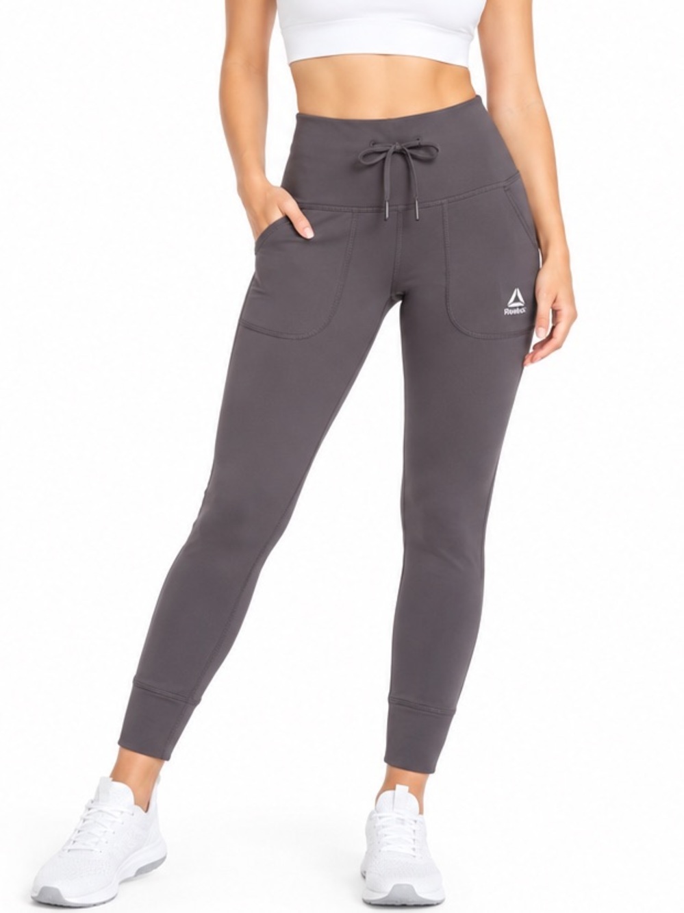 NWT Reebok Momentum Leggings Cuff Gray Smoky Volcano M Moisture Wicking active